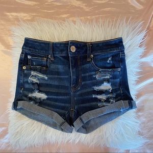 AMERICAN EAGLE HI-RISE SHORTIE DENIM SHORTS